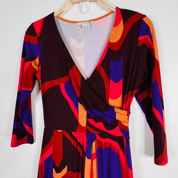 Boden Elena‎ Knit Fixed Wrap Long Sleeve V Neck Dress Size 4 - Picture 2 of 7